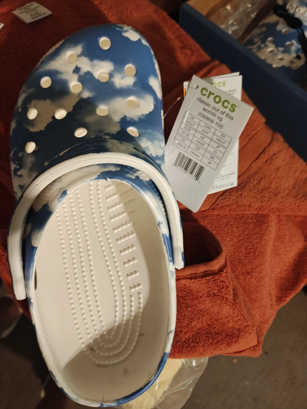 CROCS Kids Classic Cloud Print Clogs - Blue & White - Picture 1 of 4